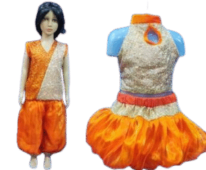 Western Dance Costume for Kids (WD-14)- Sparkle Orange & Cream