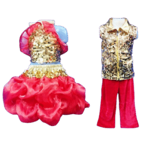 Western Dance Costume for Kids (WD-9)- Sparkel Red & Golden