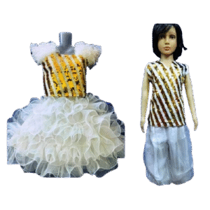 Western Dance Costume for Kids (WD-21)- Sparkle Golden & White