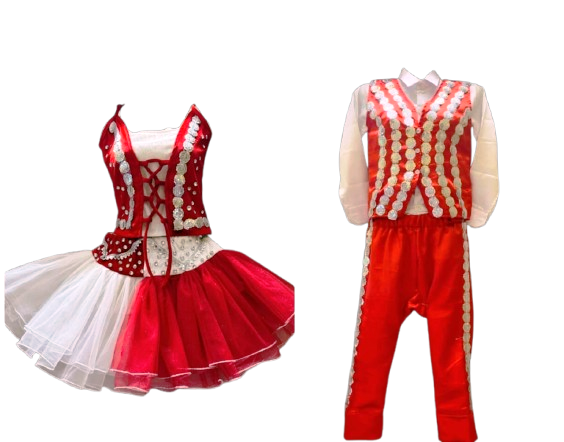 Western Exclusive Dance Costume (WED-02)- White & Red Velvet