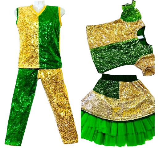 Western Dance Costume for Kids (WD-24.1)- Green & Golden