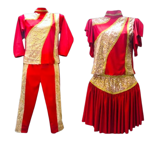 Western Dance Costume for Kids (WD-27)- Red Golden Shimmer