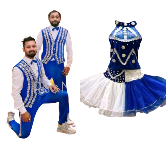 Western Exclusive Dance Costume (WED-01)- White & Blue Velvet