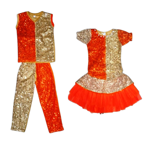 Western Dance Costume for Kids (WD-24)- Orange & Golden
